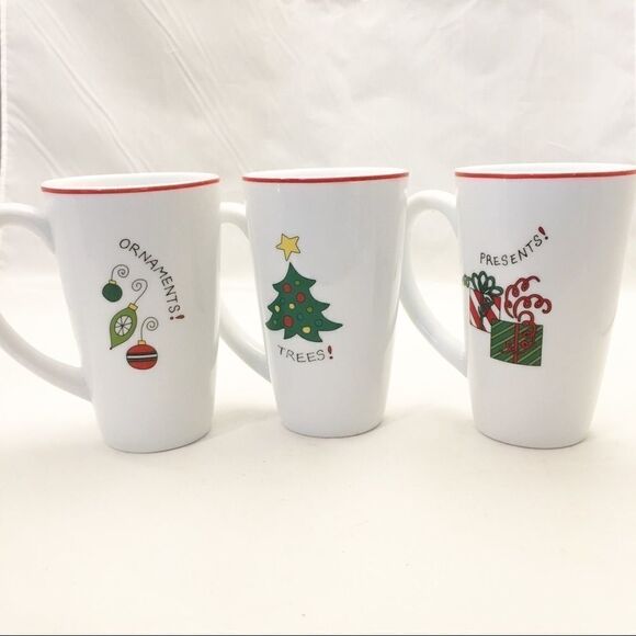 Fitz & Floyd Merry Xmas Porcelain 3 Holiday Mugs - Picture 1 of 9